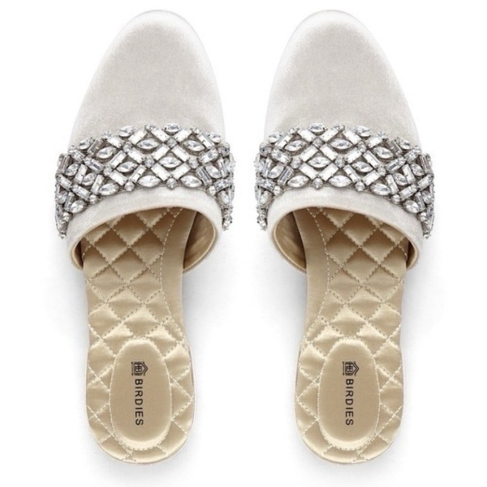 Birdies Limited Edition Songbird Snow Crystal Velvet Embellished Mules Size 9